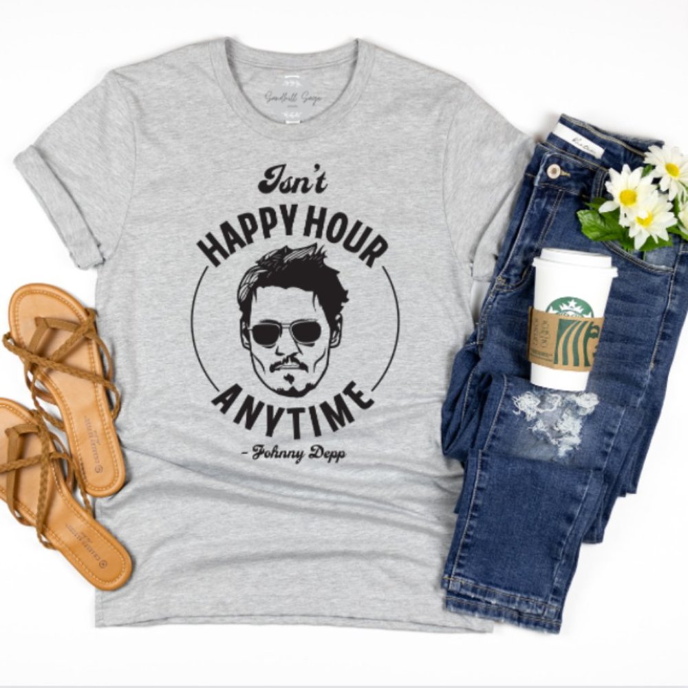 Isn't Happy Hour Anytime Mega pint Johnny Depp Happy Hour Custom Tee Shirt